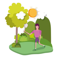 young man with racket tennis outdoors healthy life