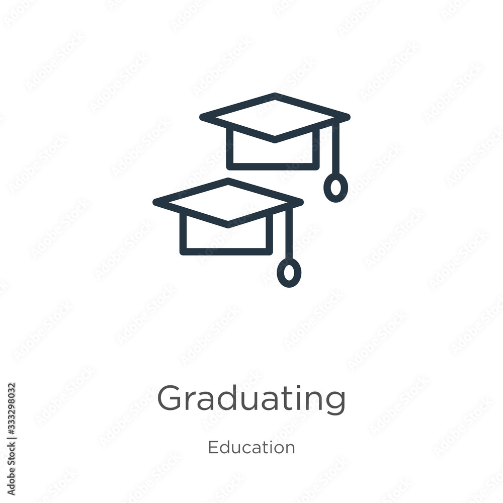 Poster graduating icon. thin linear graduating outline icon isolated on white background from education col