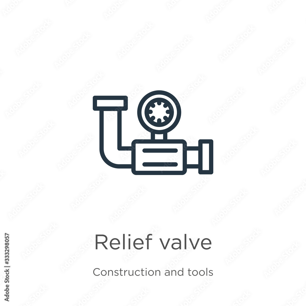 Poster relief valve icon. thin linear relief valve outline icon isolated on white background from construct