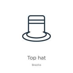 Top hat icon. Thin linear top hat outline icon isolated on white background from brazilia collection. Line vector sign, symbol for web and mobile