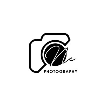 Initial Letter NC with camera. Logo photography simple luxury vector.