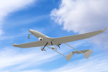 Unmanned military drone uav on patrol air territory at low altitude. 3D render