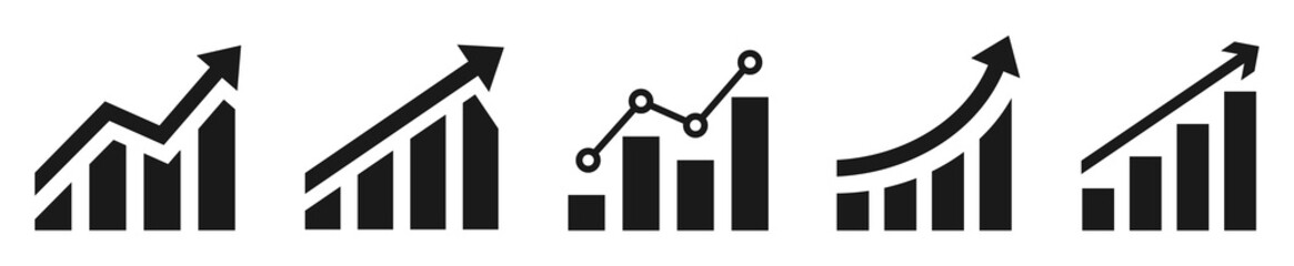 Growing graph simple icons set. Vector illustration - obrazy, fototapety, plakaty
