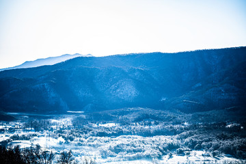 panoramic mountain range with snow