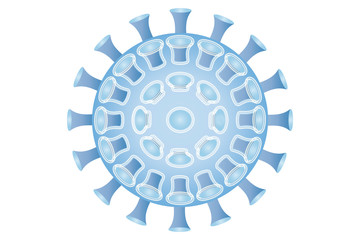 Coronavirus o covid-19 de color azul sobre fondo blanco.