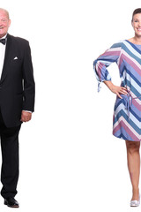 Beautiful people half in front of a background