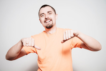 man showing a thumb down gesture