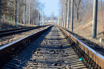  the railway goes into the distance. railway transport artery of the city