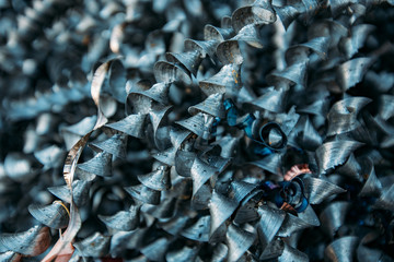 Metal shavings after working of milling machine, close up