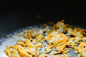 Pan onion carrot vegetable cooking, vegetarian.