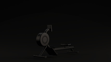 Black Rowing Machine Black Background 3d illustration 3d render