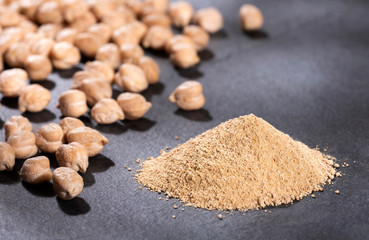Organic chickpea flour - Cicer arietinum. Text space