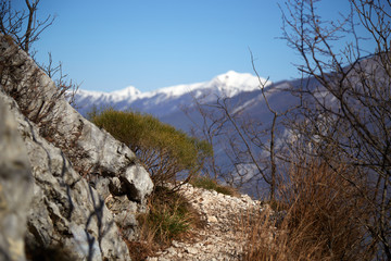 Mountain trail in Italy over the precipice