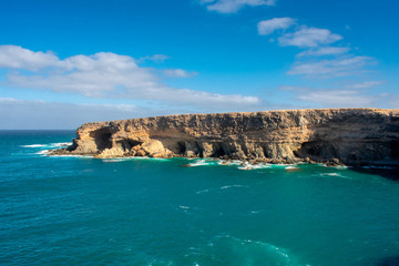 Fuerteventura, Canary Islands, Spain. Beautiful landscape of mountains, beach and coast of Atlantic...