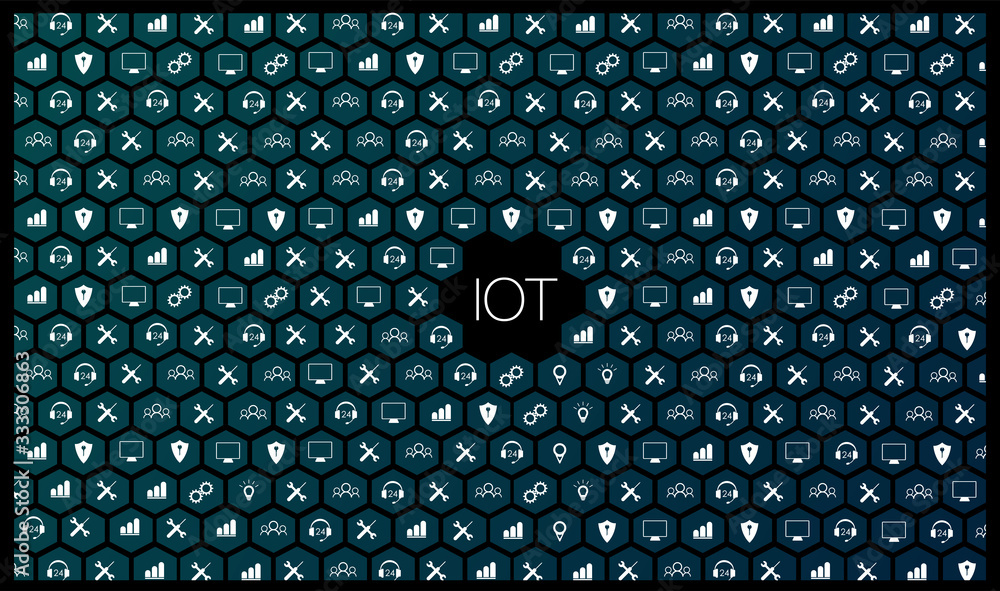 Poster internet of things (iot) and networking concept for connected devices. digital circuit board above t