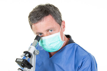 Obraz na płótnie Canvas Medical man scientific researcher doctor looking at test microscope laboratory