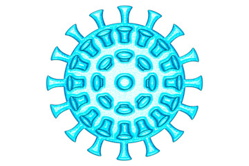 Coronavirus o covid-19 de color azul sobre fondo blanco.