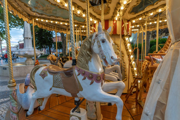 Fototapeta na wymiar Colorful Holiday Carousel Horse in Portugal