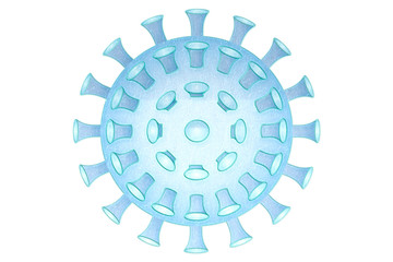Coronavirus o covid-19 de color azul sobre fondo blanco.