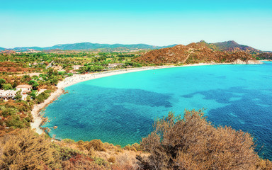 Villasimius Beach at Mediterranean Sea in Sardinia Island Italy