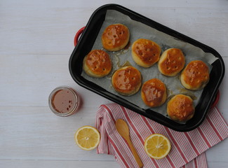 Mladenci - Traditional Serbian Dough Cookies, poured with honey. Top view. White background.

