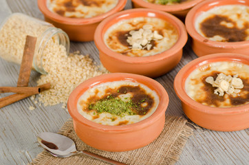 Baked rice pudding turkish dessert sutlac stock photo