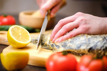 fish carp fresh food cooking. cook.