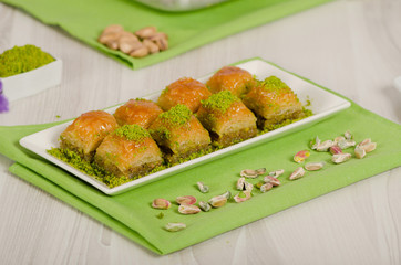 Turkish dessert Baklava stock photo