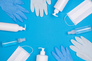 Protective equipment for prevention of virus infection such as hand sanitizer, surgical mask and latex gloves