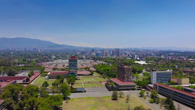 Rectors tower and central library in university city Mexico City