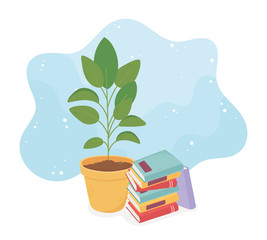 sweet home potted plant and stack books