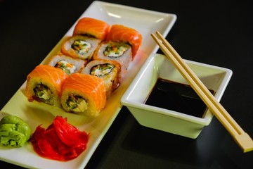 Japanese sushi seafood roll restaurant, japan.