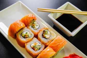 Japanese sushi seafood roll restaurant, tuna.