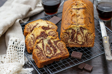 Sweet marble cake with vanilla and chocolate