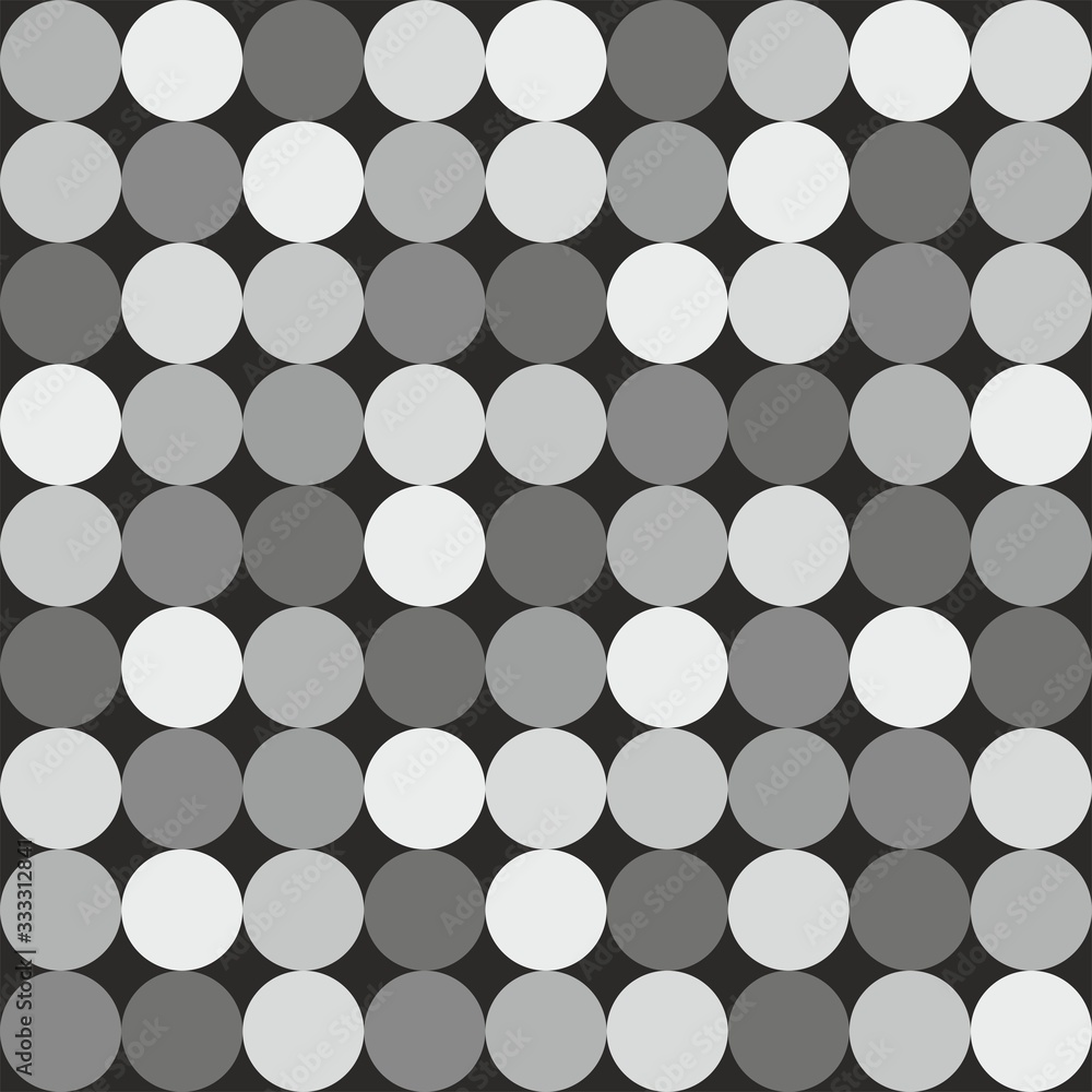 Poster tile vector pattern with grey and white polka dots on black background