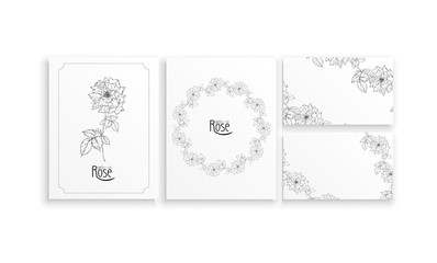 set of cards and business cards with graphic floral