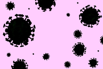 Black coronavirus 3D model on a pink background with copy space. Virus infection or bacteria flu illustration.