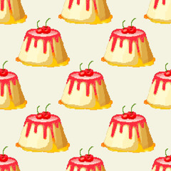 Vector Illustration of pixel pice of cake. Seamless pattern.  Pixel art 8 bit. 