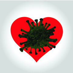 Heart, vector, Inscription COVID-19 on white background. World Health Organization WHO introduced new official name for Coronavirus disease named COVID-19