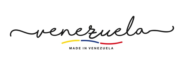 Foto op Canvas Made in Venezuela handwritten calligraphic lettering logo sticker flag ribbon banner © simbos