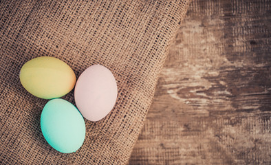 easter eggs on wooden background