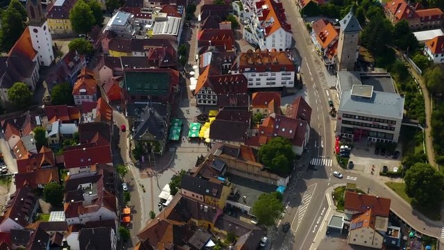 Aerial view of Bretten of the old historic part of town in Germany. On a sunny day in summer