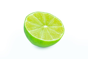 Lime with slices half isolated on white background. Green citrus fruit. with clipping path