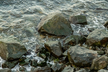 sea stones rocks gulls waves sunny weather