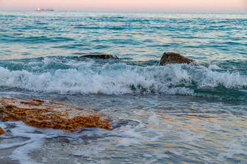 sea stones rocks gulls waves sunny weather