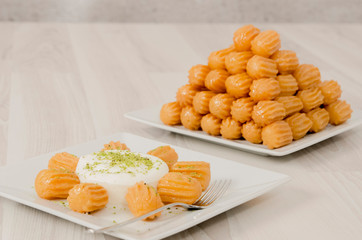 Turkish Dessert, Tulumba stock photo