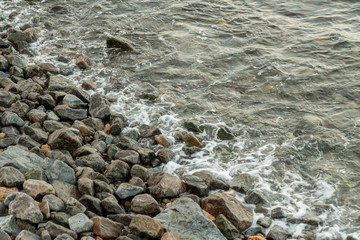sea stones rocks gulls waves sunny weather