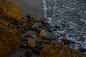 sea stones rocks gulls waves sunny weather