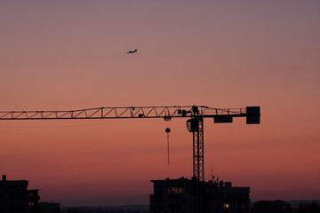 Crane and sunset
