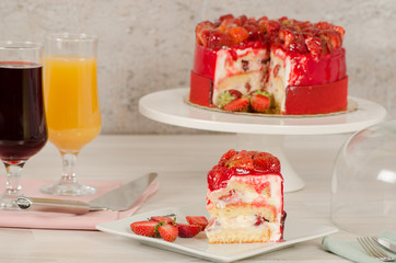 Birthday cake decorated with colorful sauce